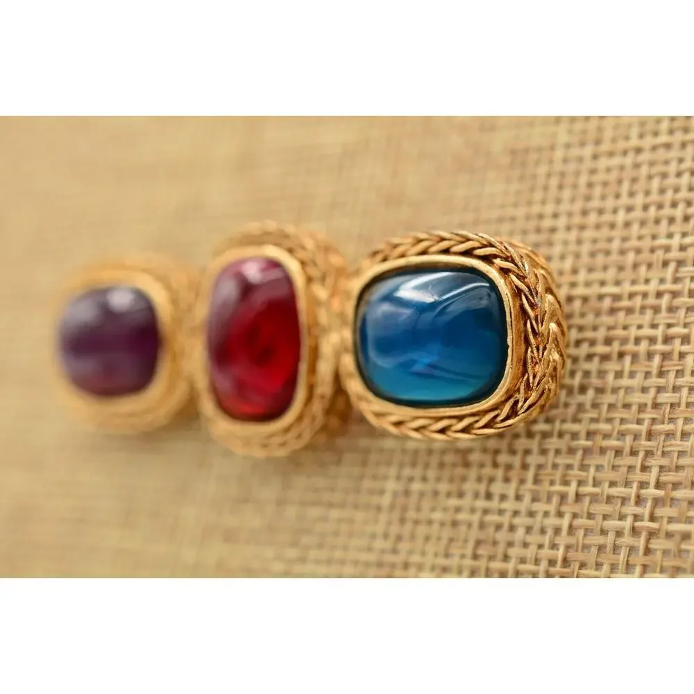 Givenchy Vintage Gripoix Glass Pin Brooch Gold Cabochon Runway Signed 80s BinAT